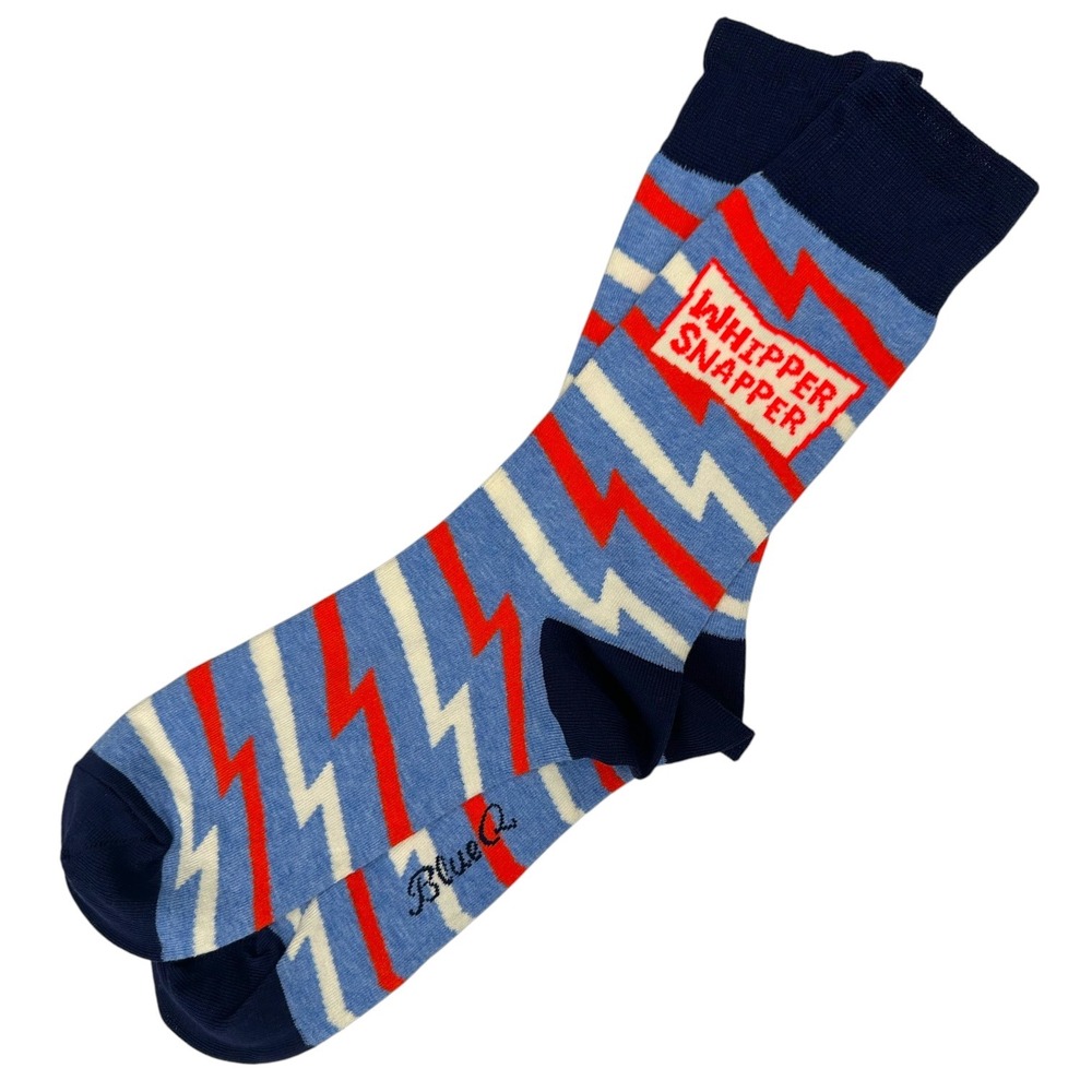 Blue Q Whipper Snapper Crew‎ Socks Lightning Bolt Pattern Red White Blue Novelty